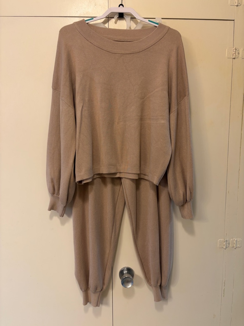 Cozy Knit Two-Piece Lounge Set in Taupe